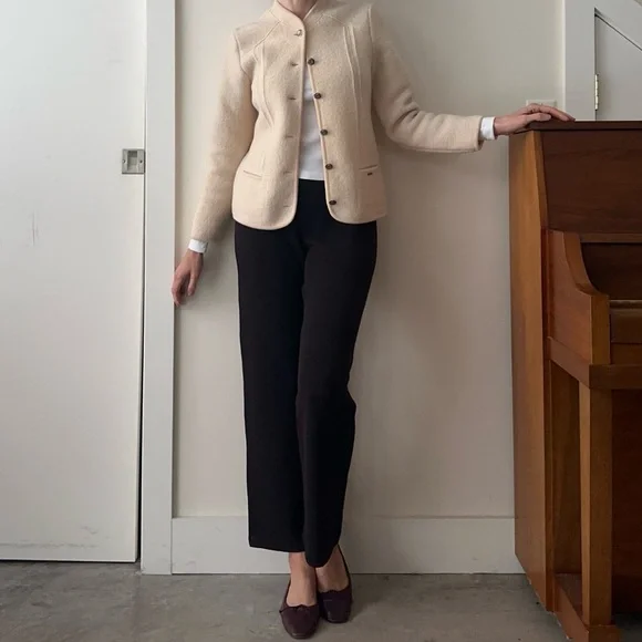 Vintage Geiger 100% boiled wool cardigan jacket in cream / ivory - Picture 1 of 8